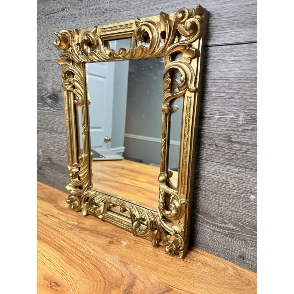 VTG Euromarchi Italian Ornate Gold Gilt Wall Mirror Baroque Rococo Style 16x12”